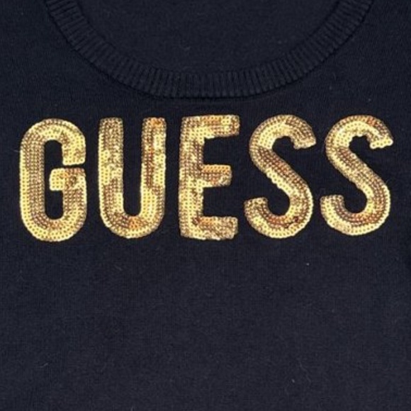 G by Guess Scoop Neck Black Sweater with Gold Sequin Logo - Picture 5 of 6